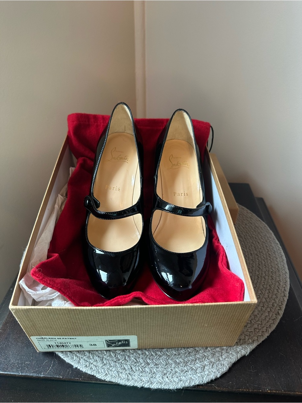Christian Louboutin Black Patent Mary Jane Pumps with Strap